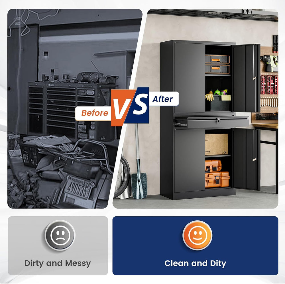 Metal Garage Storage Cabinet with Locking Doors and Adjustable Shelves, 71&qu...