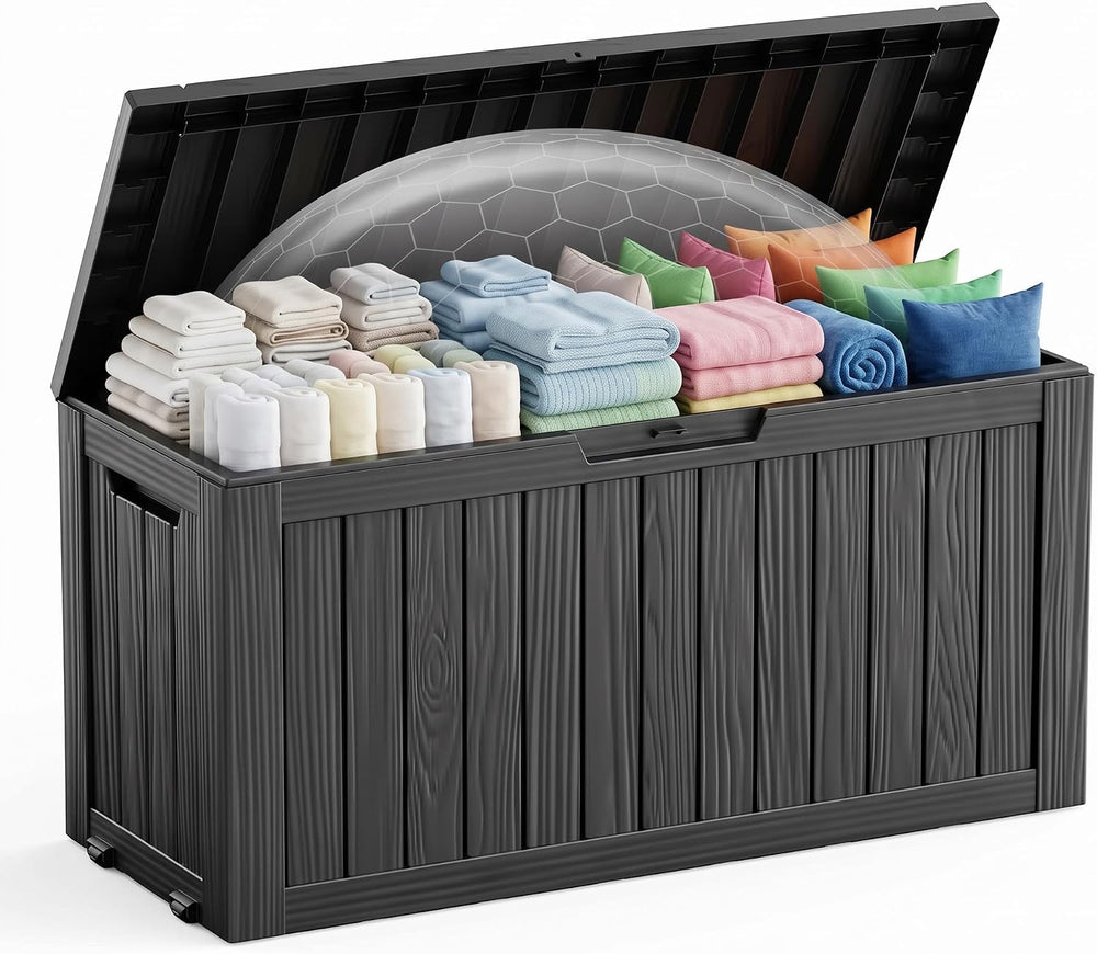 EasyUp 146 Gal Outdoor Storage Box Waterproof Deck Boxes w/Built-in Wheels