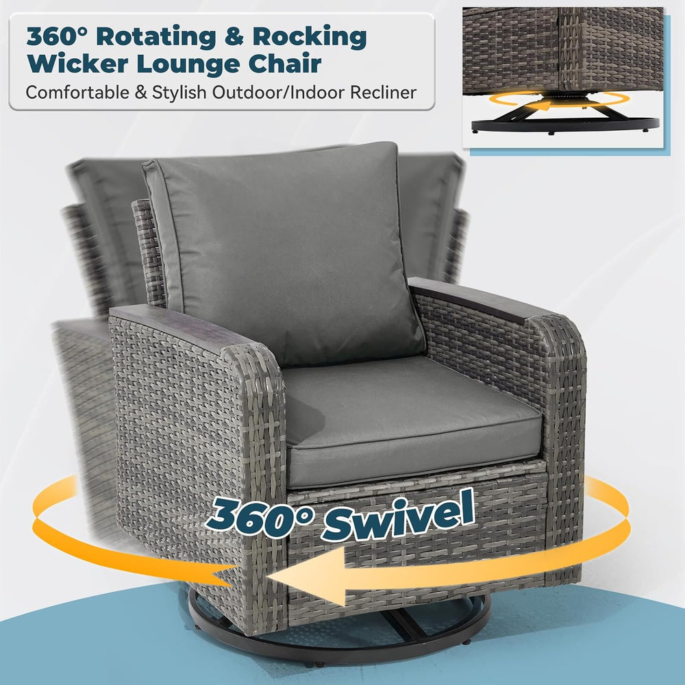 3 Piece Patio Set, Outdoor Swivel Chair, Wicker Patio Bistro Set with Side Ta...