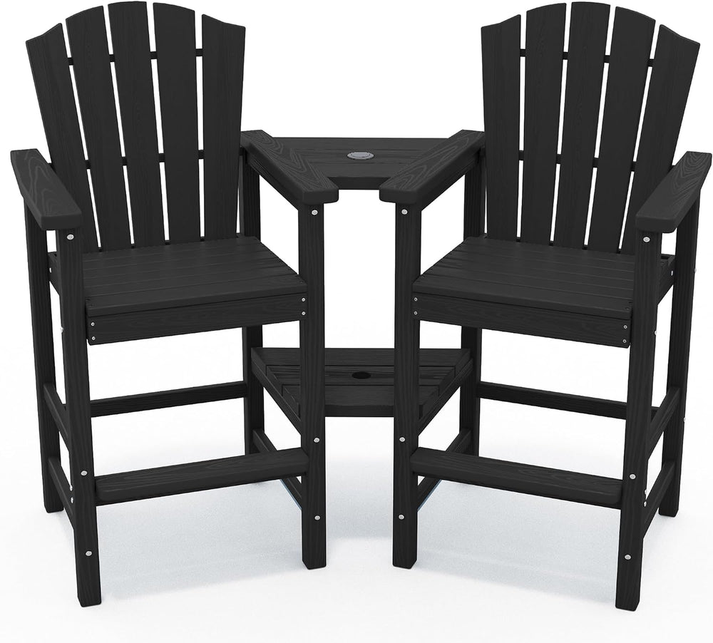 KINGYES Tall Adirondack Chair Set of 2 with Double Connecting Trays, Black