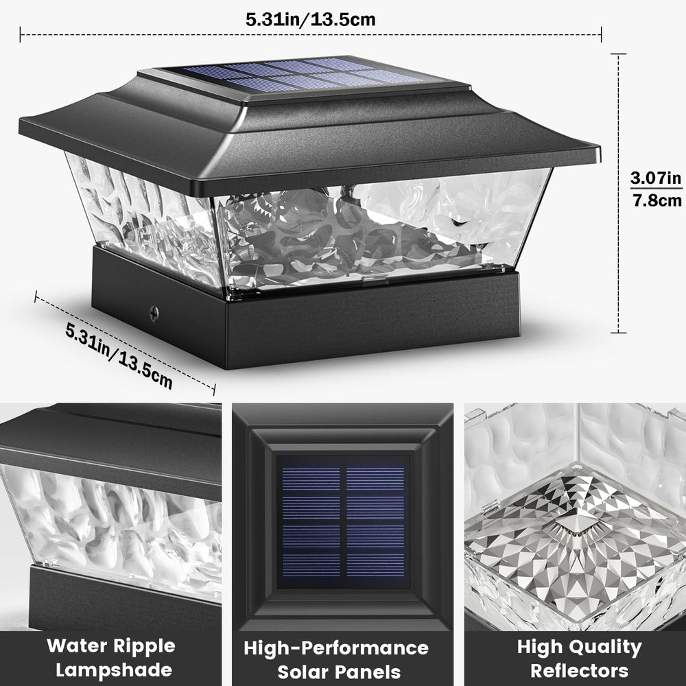 SIEDiNLAR Solar Post Cap Lights Outdoor 4 Modes 6 Pack, Black, Warm/White