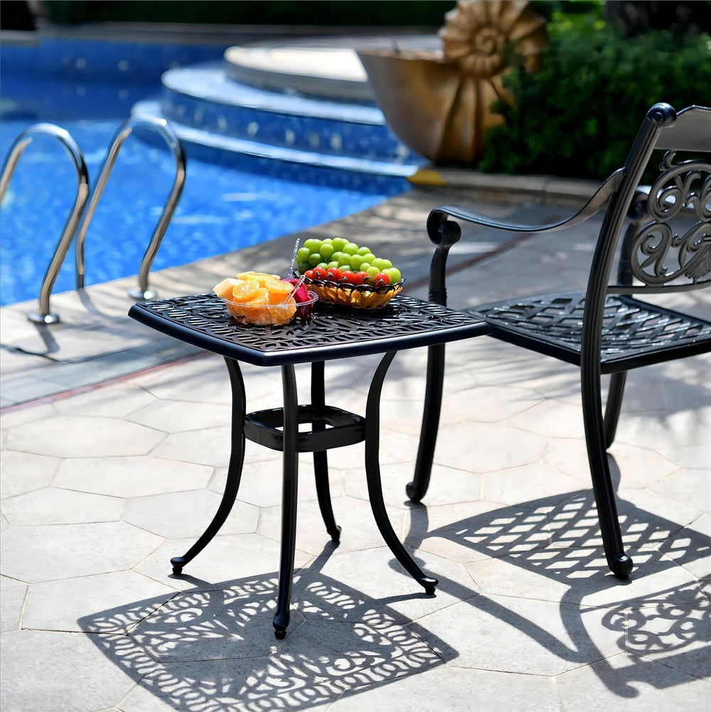 Outdoor 21" Cast Aluminum Square Side Table Set of 2 End Table for Patio...