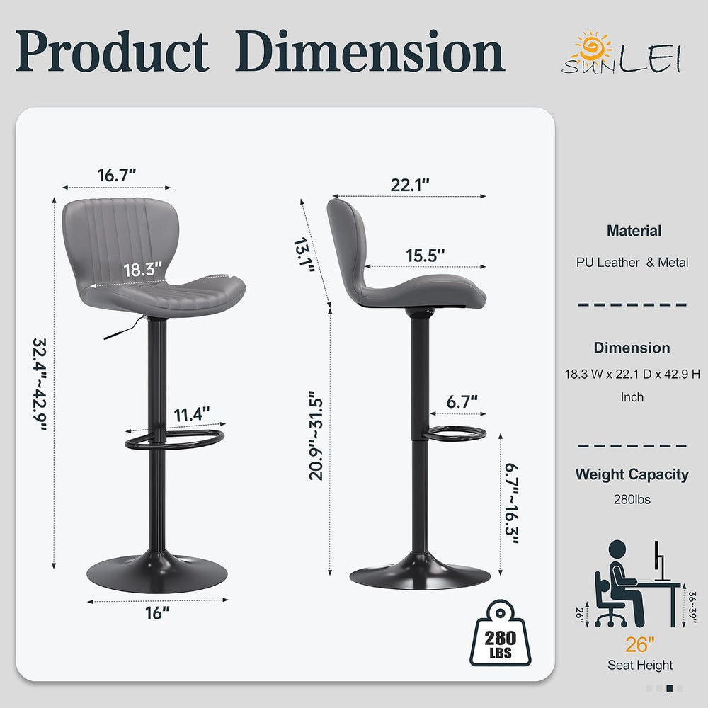 SUNLEI Swivel Swivel Bar Stools Set, Barstools Counter Height with Shell Shap...