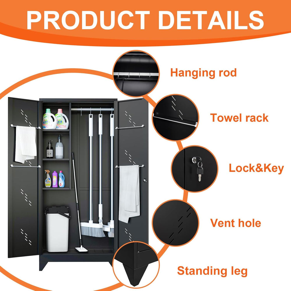 75" Metal Garage Storage Cabinet, Cleaning Tool Storage Cabinet, Utility...