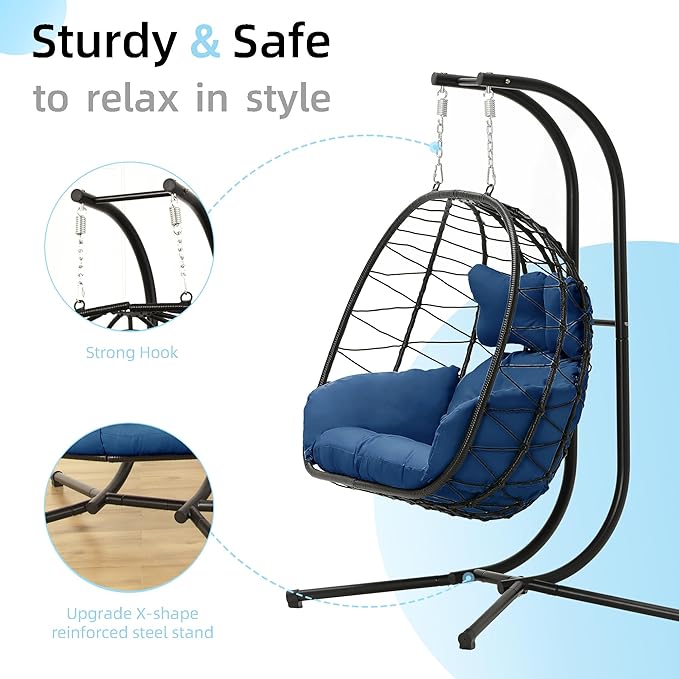 Double Egg Chair with Stand Hammock Swing Chair Foldable Hanging Loveseat, UV...