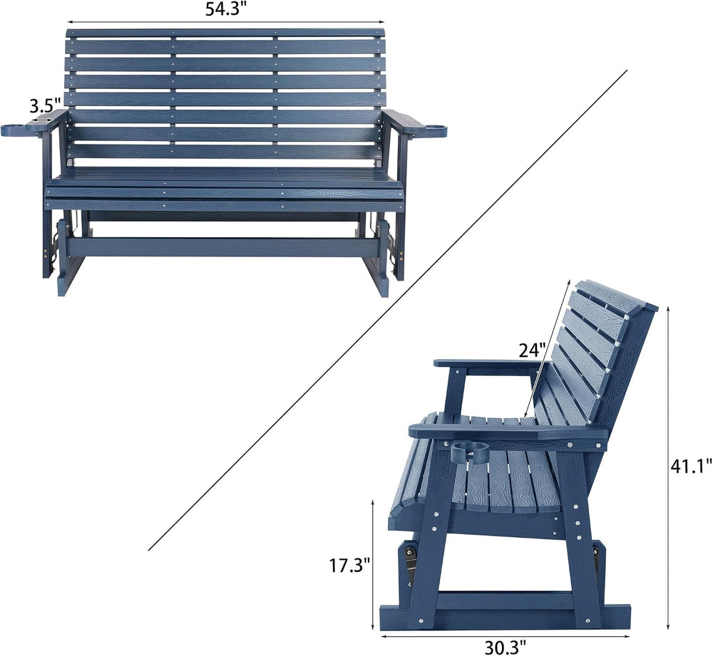 HIPS Patio Glider with Cup Holders, Durable Poly Lumber Material, All-Weather...