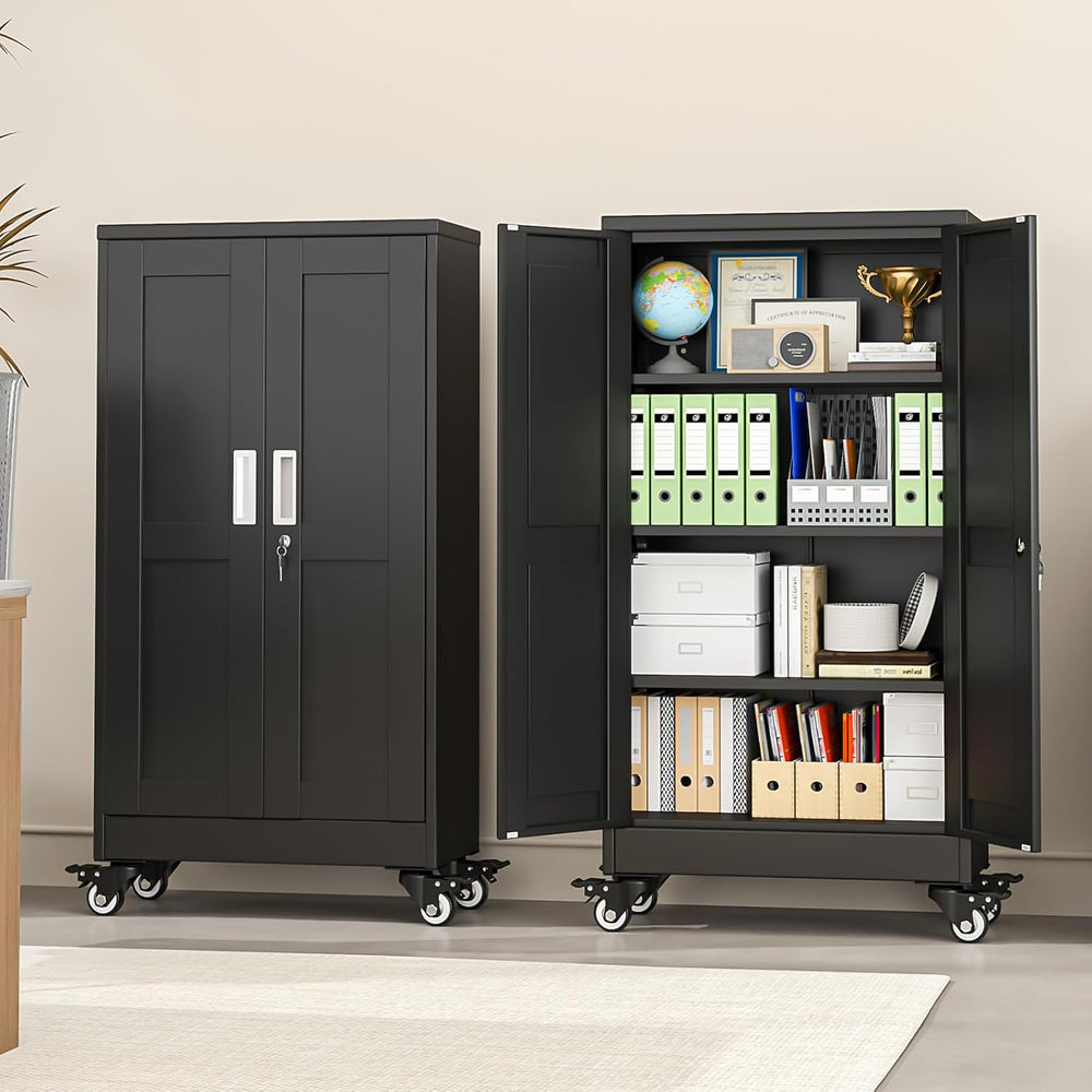 45.6" Tall Metal Garage Storage Cabinet with Wheels, White