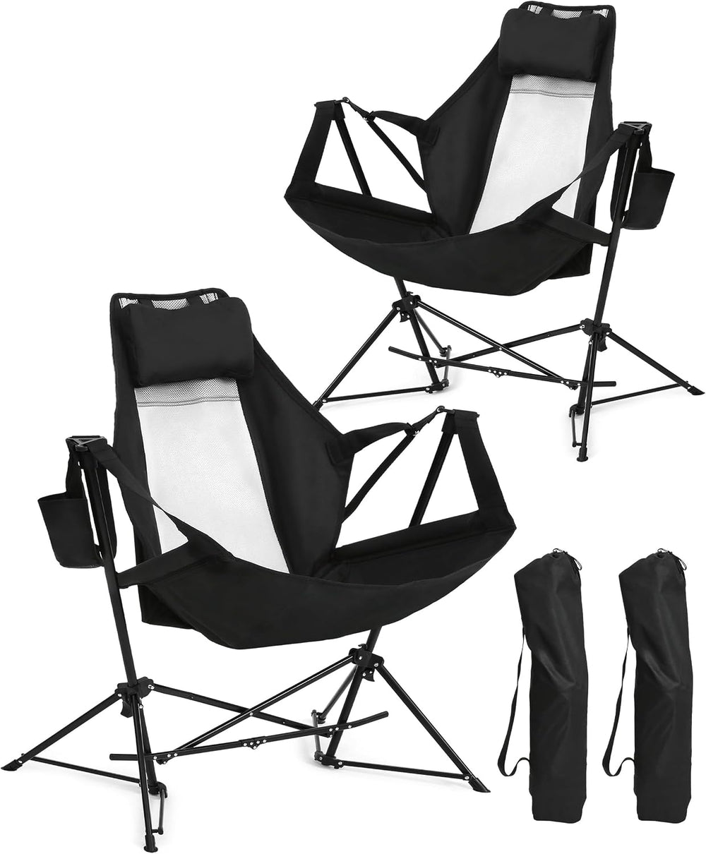 Hammock Chairs, Swinging Camping Chairs, Set of 2, Black