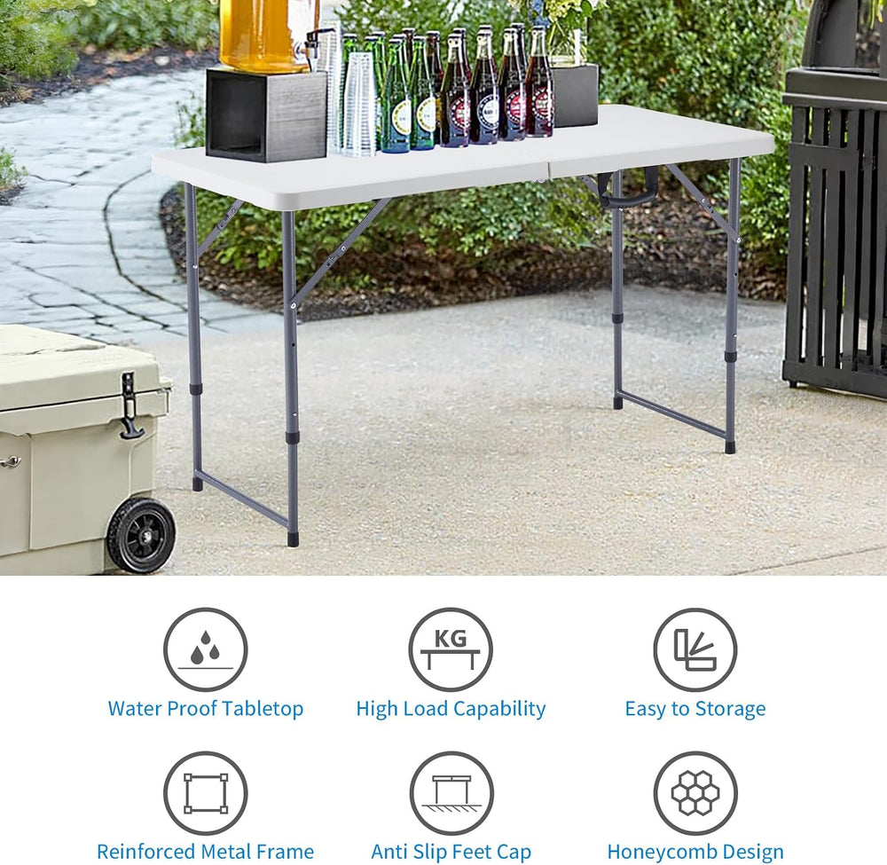 KAIHAOWIN Plastic Folding Table-4ft Portable Table Foldable Legs and Adjustab...
