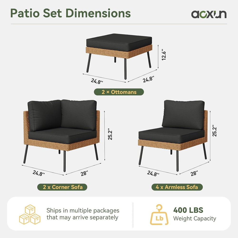 Aoxun 8 Piece Patio Furniture Set, 8 Seats Outdoor Sectional Sofas with 4&quo...