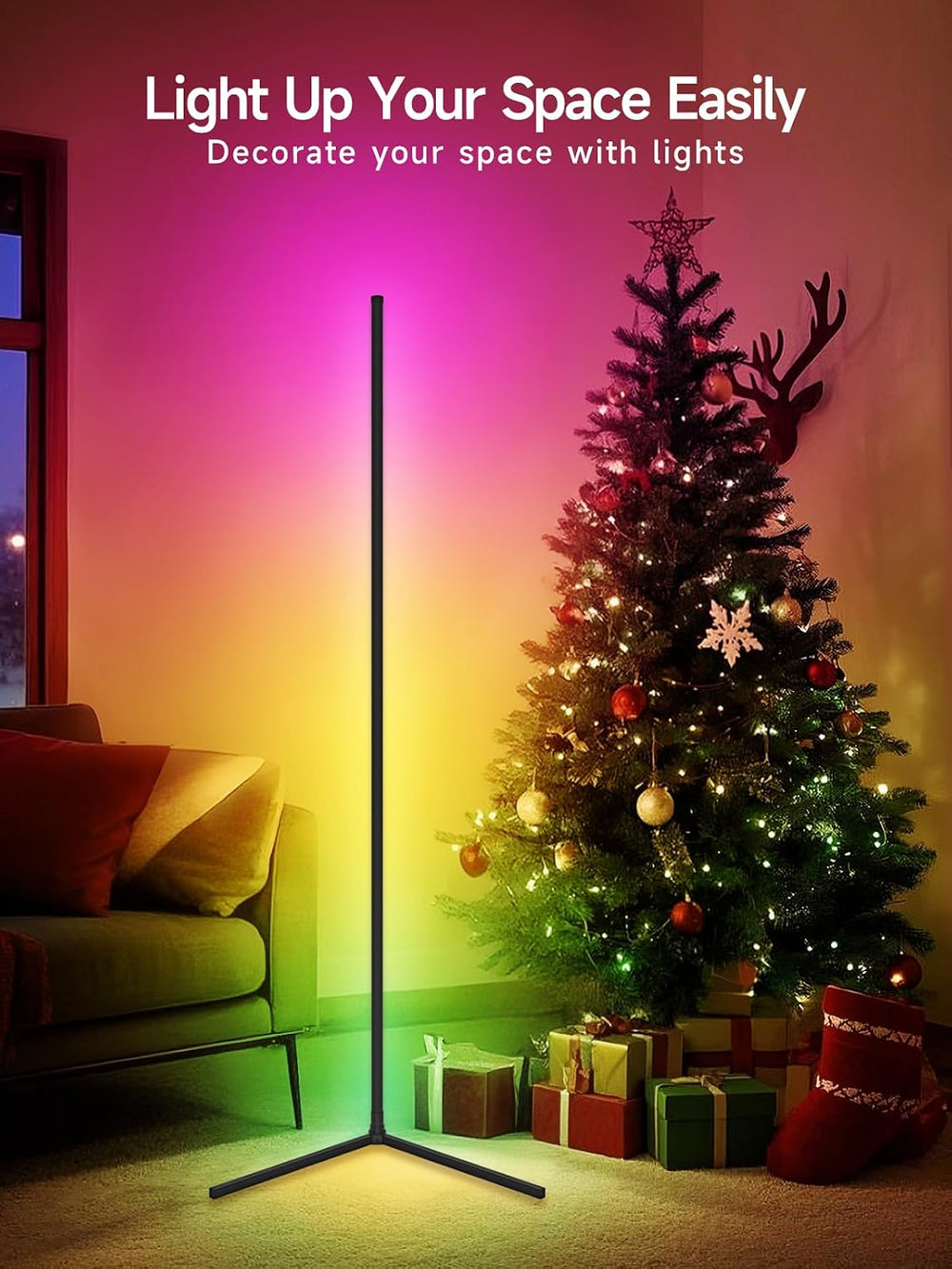 Tyute Corner Floor Lamp, RGB LED Corner Lamp with Music Sync, Smart App and R...