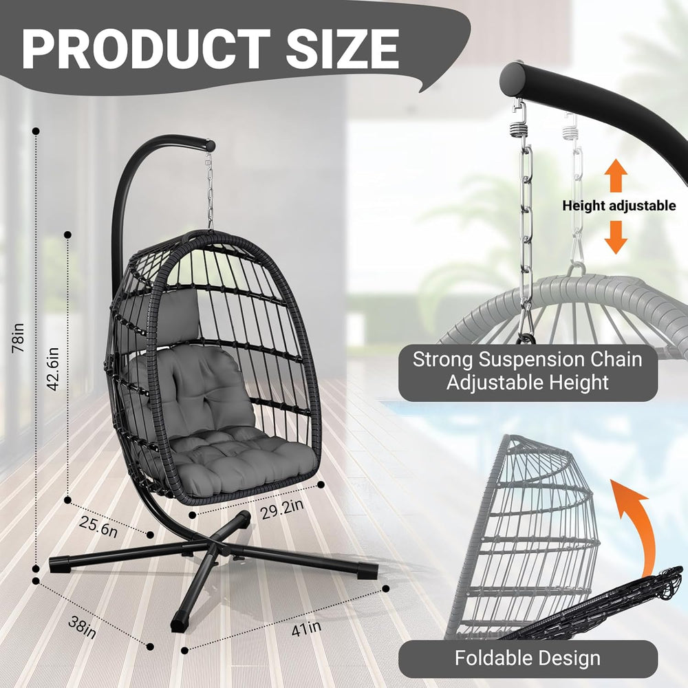 LEVELEVE Hanging Egg Chair with Stand, Patio Rattan Wicker Swing Chair, Overs...