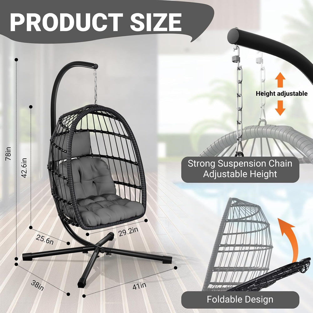 LEVELEVE Hanging Egg Chair with Stand, Patio Rattan Wicker Swing Chair, Overs...
