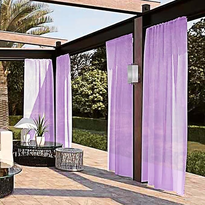 SpaceDresser Waterproof Outdoor Sheer Curtains for Patio - 2 Panels Rod Pocke...
