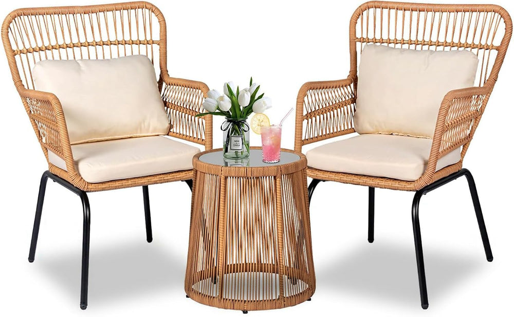 PROHIKER 3 Pieces Outdoor Wicker Bistro Patio Furniture Set, Porch Furniture ...