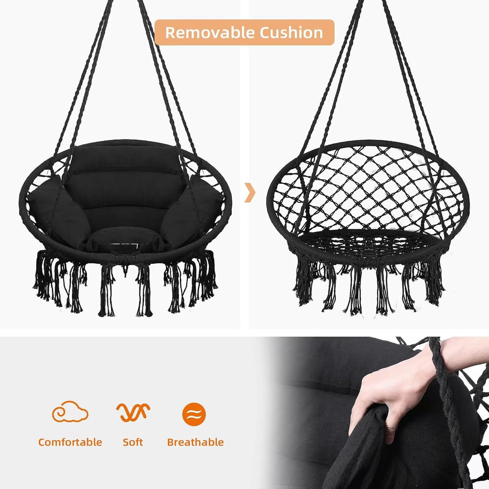 Goutime Hammock Swing Chair Macrame Boho Hanging Chairs Black