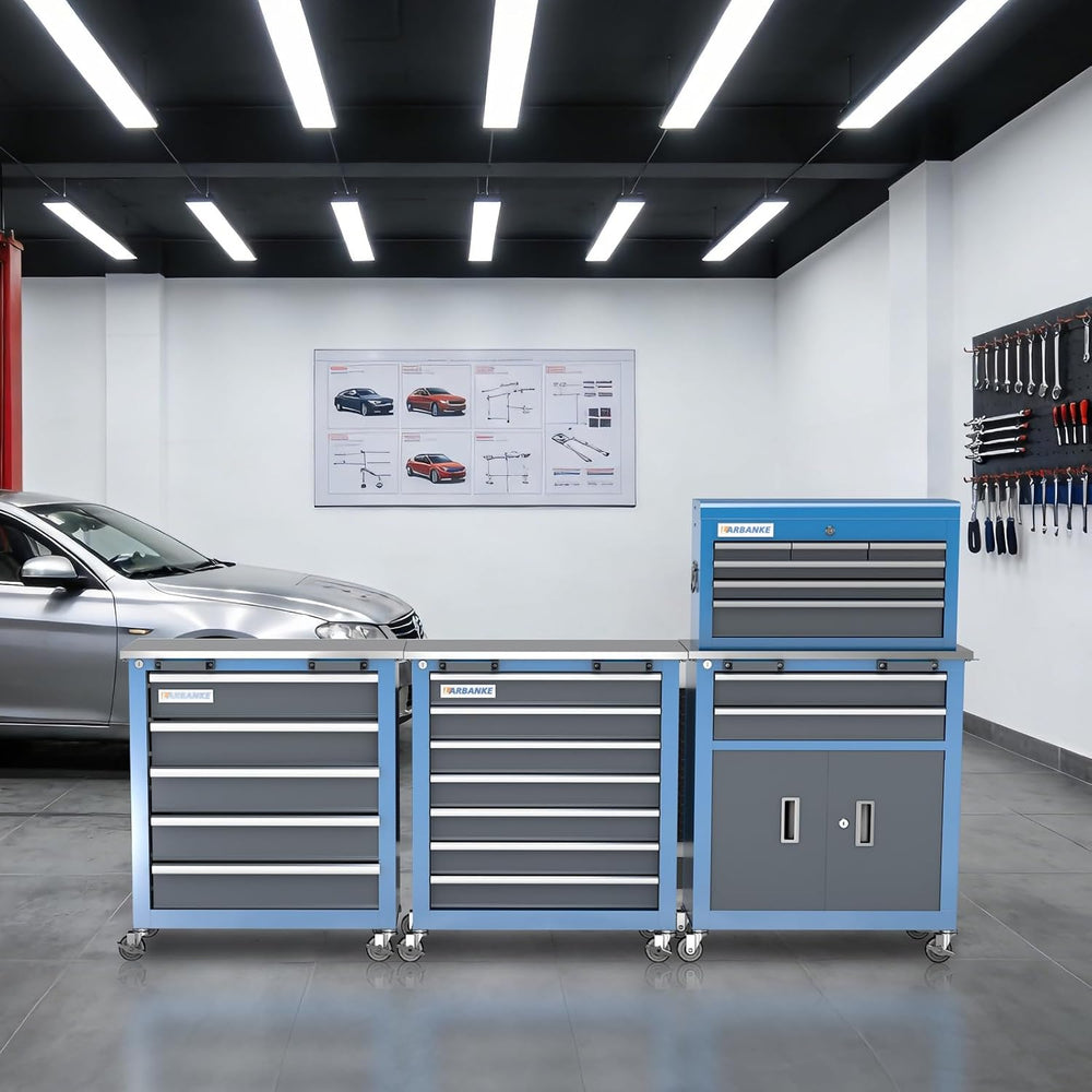 LARBANKE 20 Drawer Rolling Tool Chest Combo,with Wheels & Foot Pads, Blue