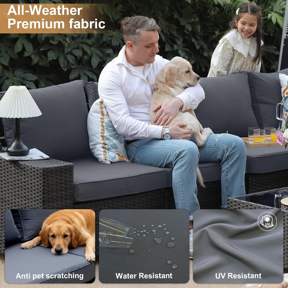 5 Pieces Patio Furniture Set, Outdoor Sofa with Waterproof Cushions, Rattan L...