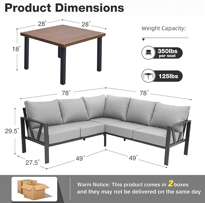 Outdoor Furniture Set, 6 Pieces Outdoor Couch Sectional, L Shaped Metal Patio...