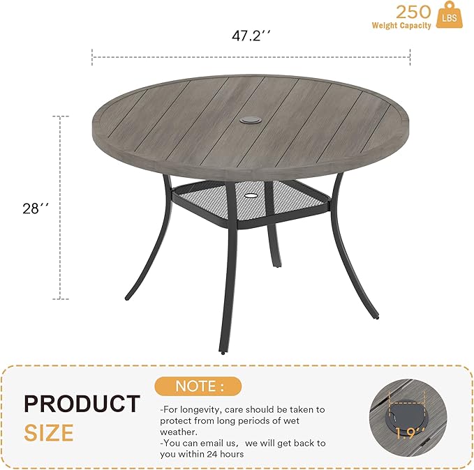 VICLLAX 47.2" Outdoor Round Patio Table for Lawn Garden, All Weather Met...