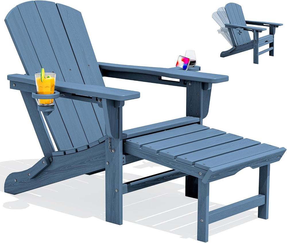 SERWALL HDPE Folding Adjustable Adirondack Chair with Footrest, Blue