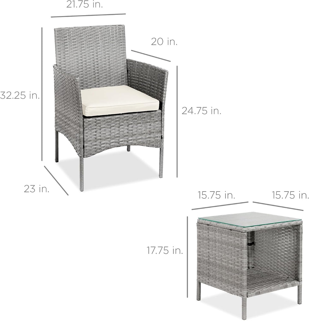 Best Choice Products 3-Piece Outdoor Wicker Conversation Bistro Set, Space Sa...