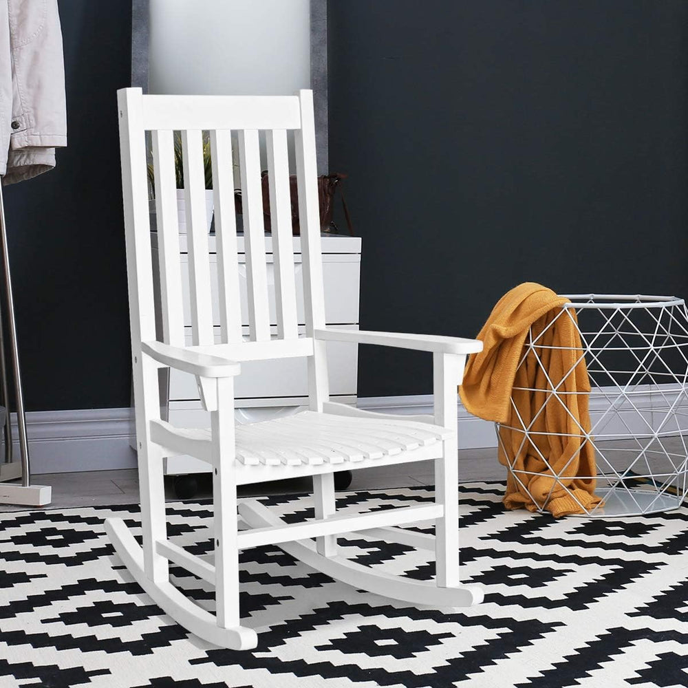 GIANTEX Rocking Chair Acacia Wood Frame, Porch Rocker Outdoor& Indoor for...
