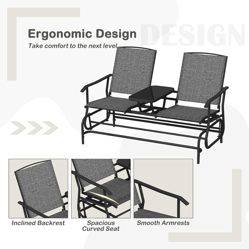 Tangkula 2 Person Swing Glider Chair, Patio Rocking Loveseat w/Center Tempere...