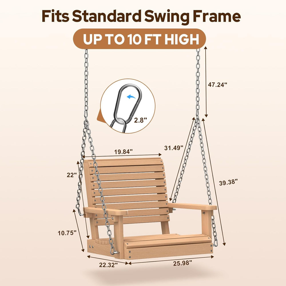 2.2FT HDPE Single Porch Swing, 360 LBS Porch Swing Chair, Teak