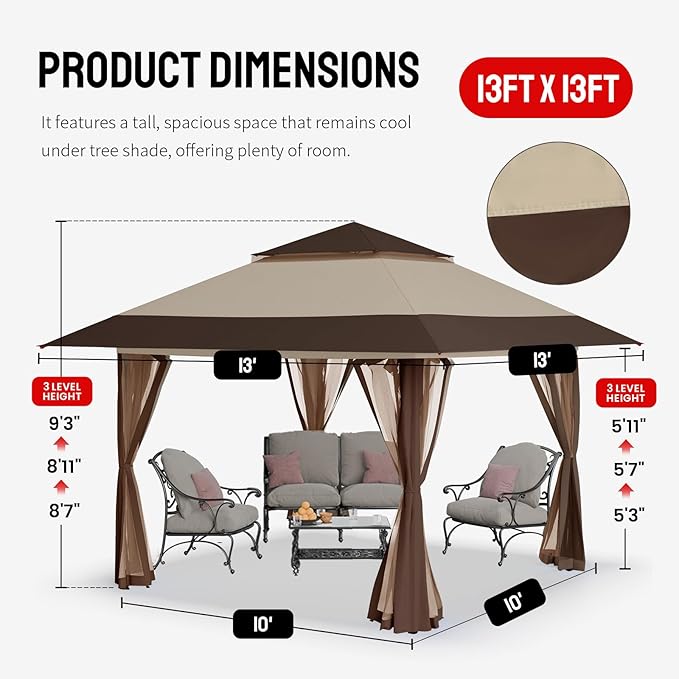 CROWN SHADES 13x13 Pop Up Gazebo, Canopy Tent, Gazebos on Clearance - Outdoor...