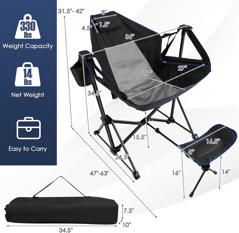 GIANTEX Outdoor Hammock Camping Chair - Rocking Chair with Removable Footrest...