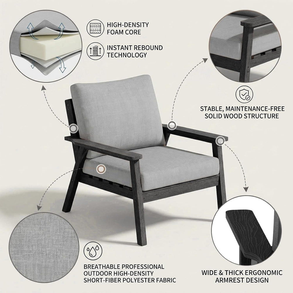 LOUNZY 7 Piece Patio Furniture Set,HDPE Outdoor Conversation Sets Black