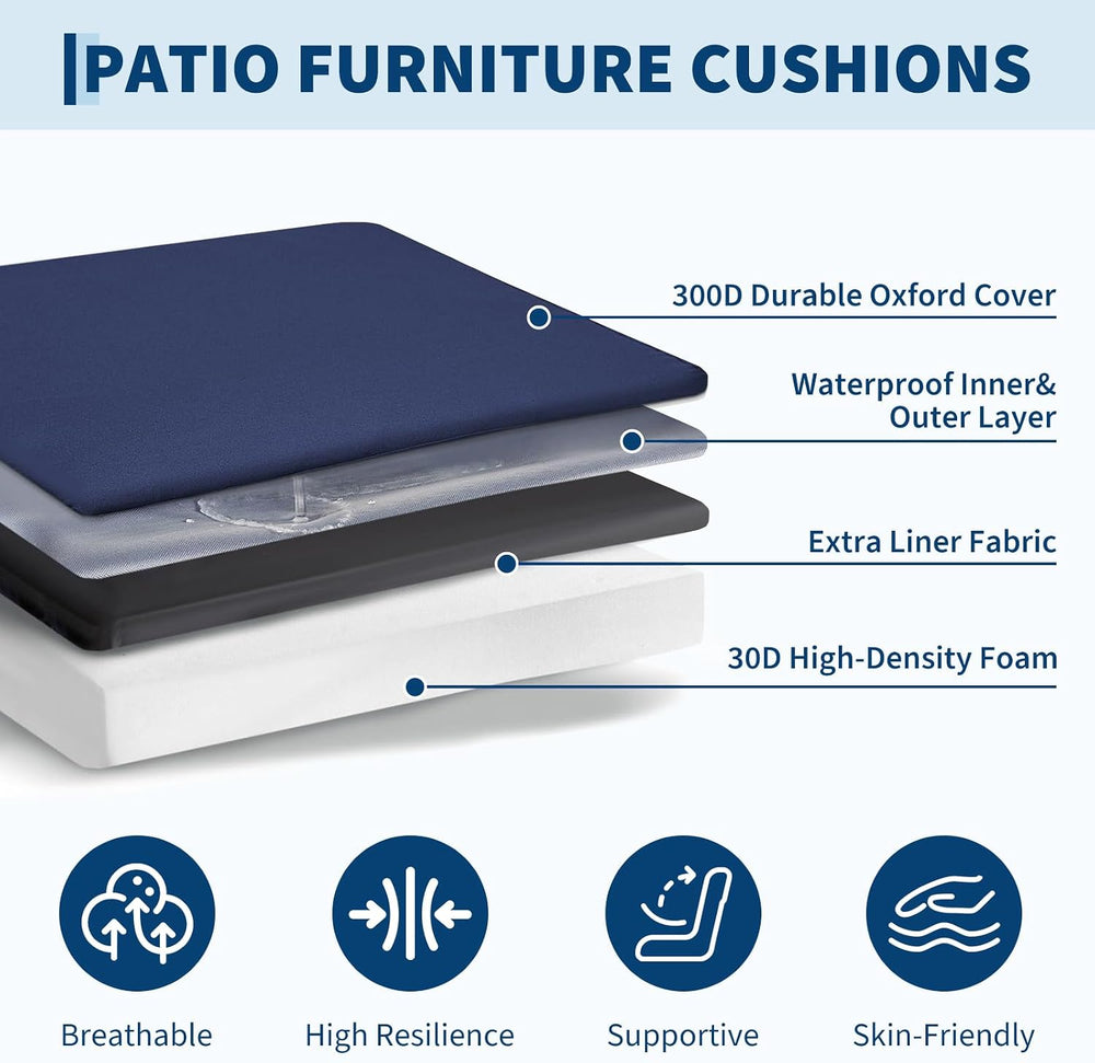 Garvee Outdoor Chair Cushion Set 24x22 Inch High Elasticity Water-Resistant