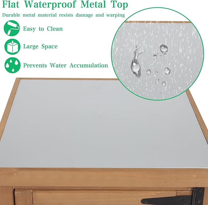 Outdoor Storage Cabinet Weatherproof, Tall Wood Garden Potting Bench Table wi...