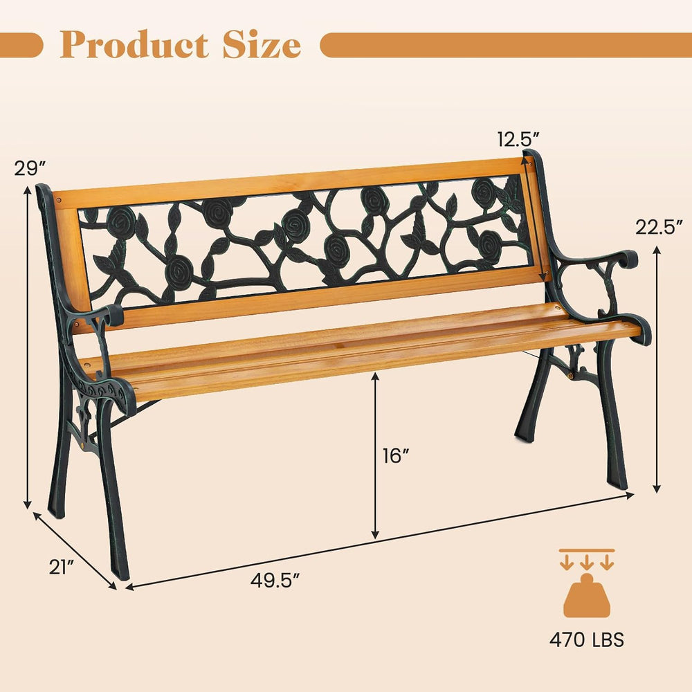 GIANTEX 49.5" 3-Person Outdoor Bench with Floral Pattern Backrest
