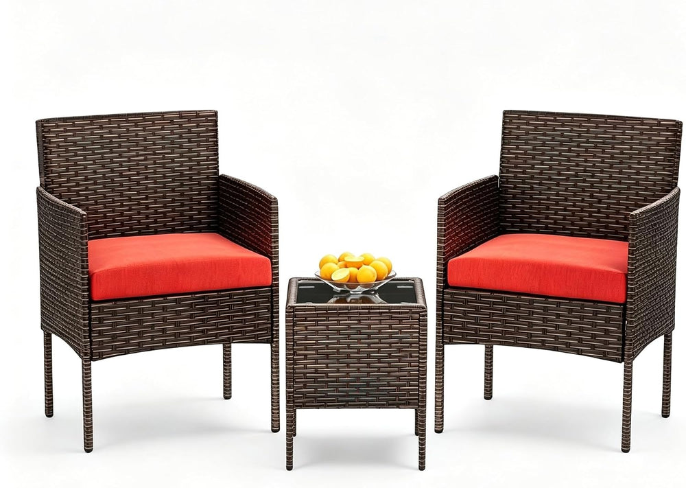 3 Pieces Patio Furniture Set, Outdoor Conversation Sets, Wicker Rattan Chairs...