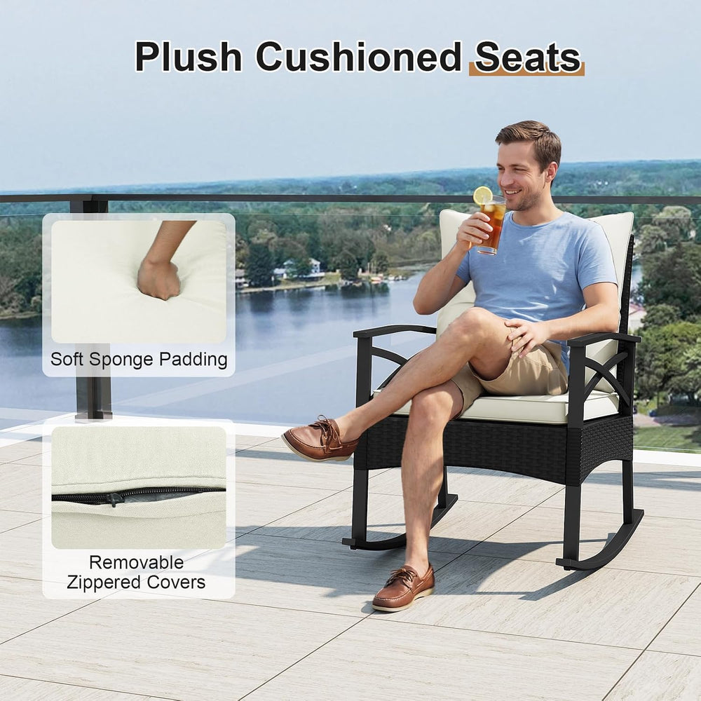 RELAX4LIFE 3-Piece Rattan Patio Rocking Chair Set, 2 Wicker Glider Rocking Ch...