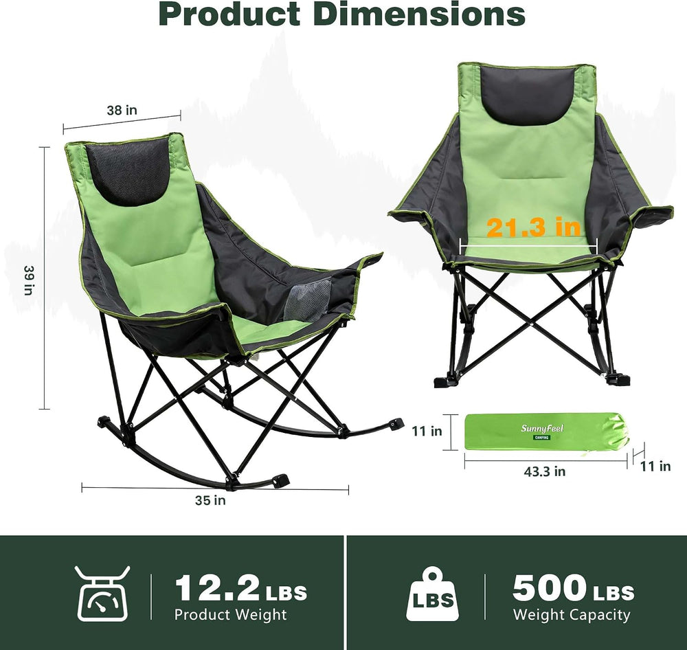 SUNNYFEEL Oversized Rocking Camping Chair 2 Pack, Fully Padded Patio Chair wi...