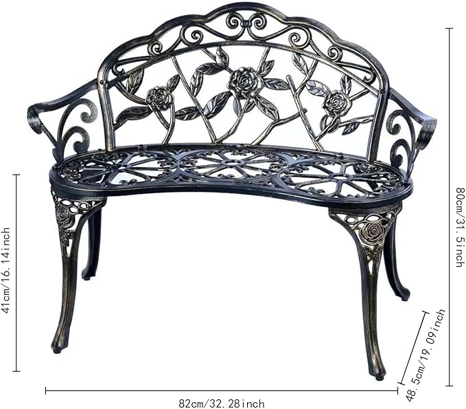 JARDIN DE CENTENNIAL Patio Garden Bench Metal Park Bench Cast Aluminum Outdoo...