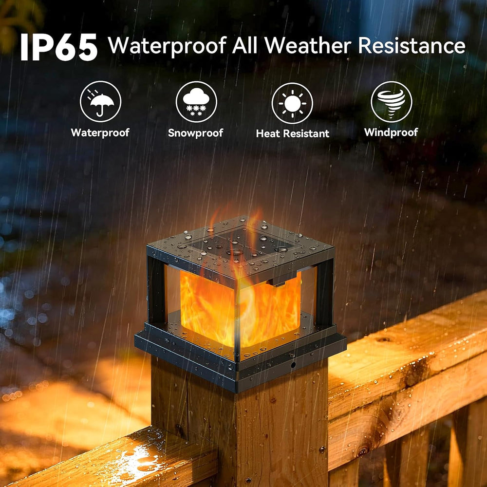 Brightever 4x4 Solar Flame Post Lights Outdoor, 12 Pack Post Solar Lights