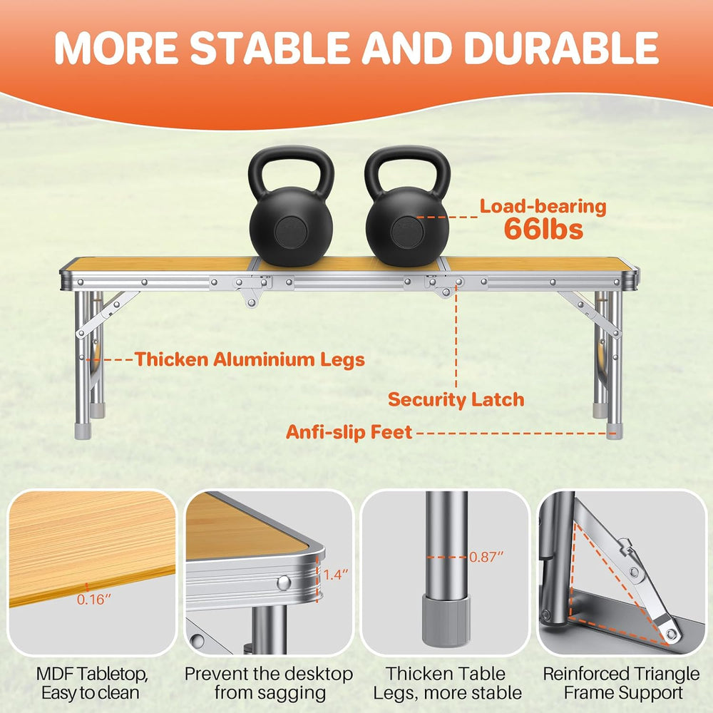 FUNYKICH 3ft Low Folding Camping Table with Carry Bag, 34.2'' Lx15.7&...