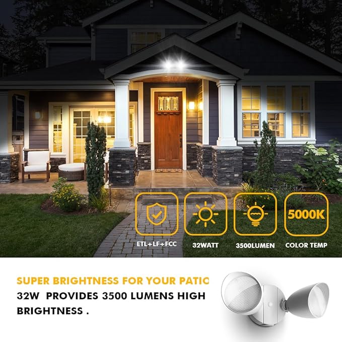 LUTEC 6222W-D2D 3500 Lumen 32 Watt Dusk to Dawn Dual-Head Flood Light Outdoor...