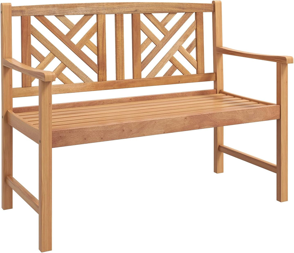 Tangkula Patio Acacia Wood Bench, 2-Person Outdoor Loveseat Chair, Cozy Armre...