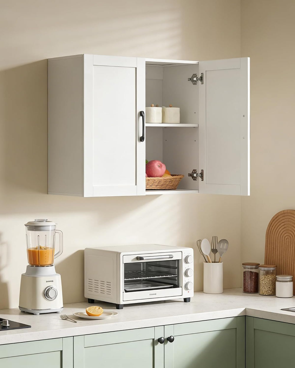 Wall Mounted Cabinet, Laundry Cabinet, 2 Doors, Adjustable Shelves, White