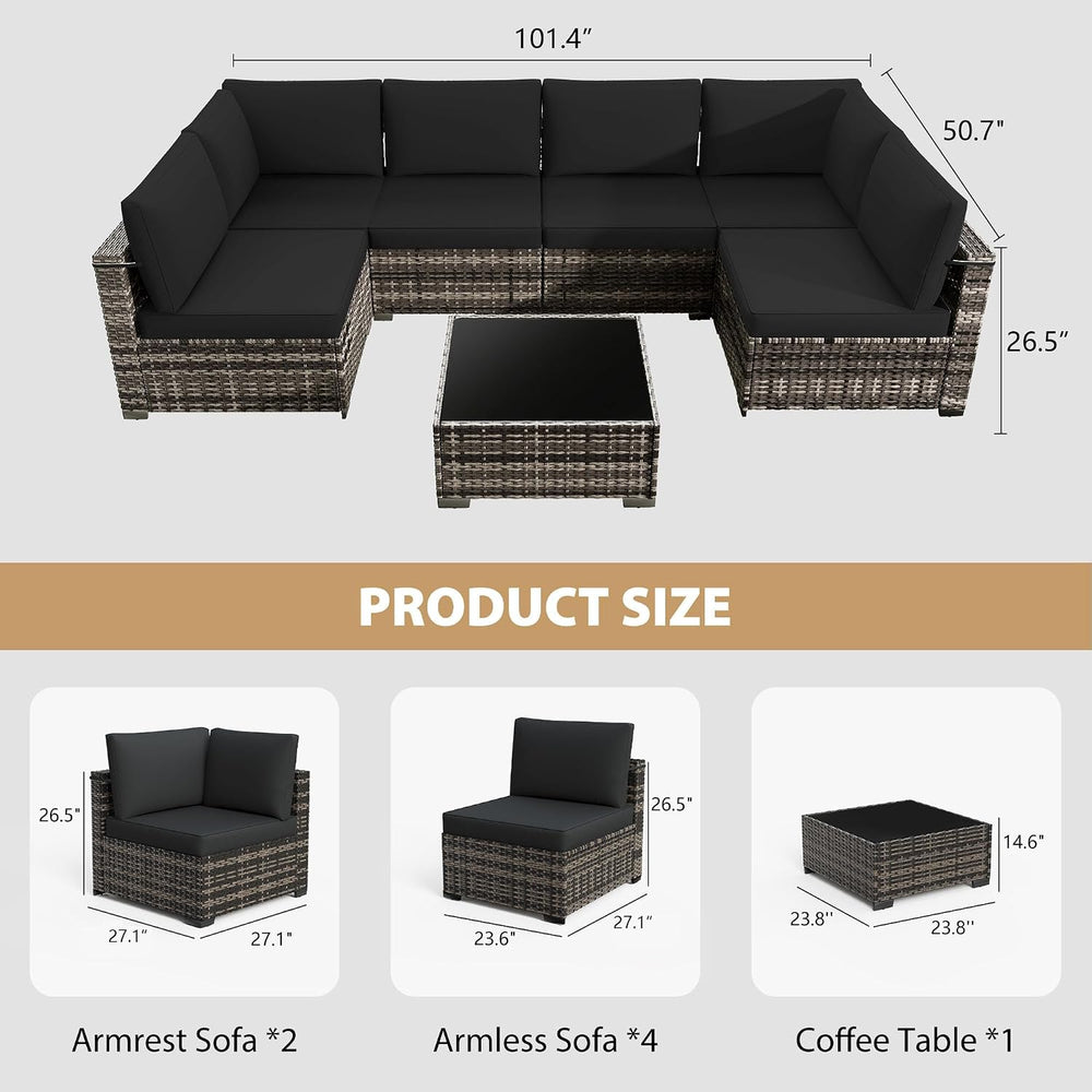 KIGOTY 7-Piece Patio Furniture Set, All-Weather PE Rattan Outdoor Sectional S...