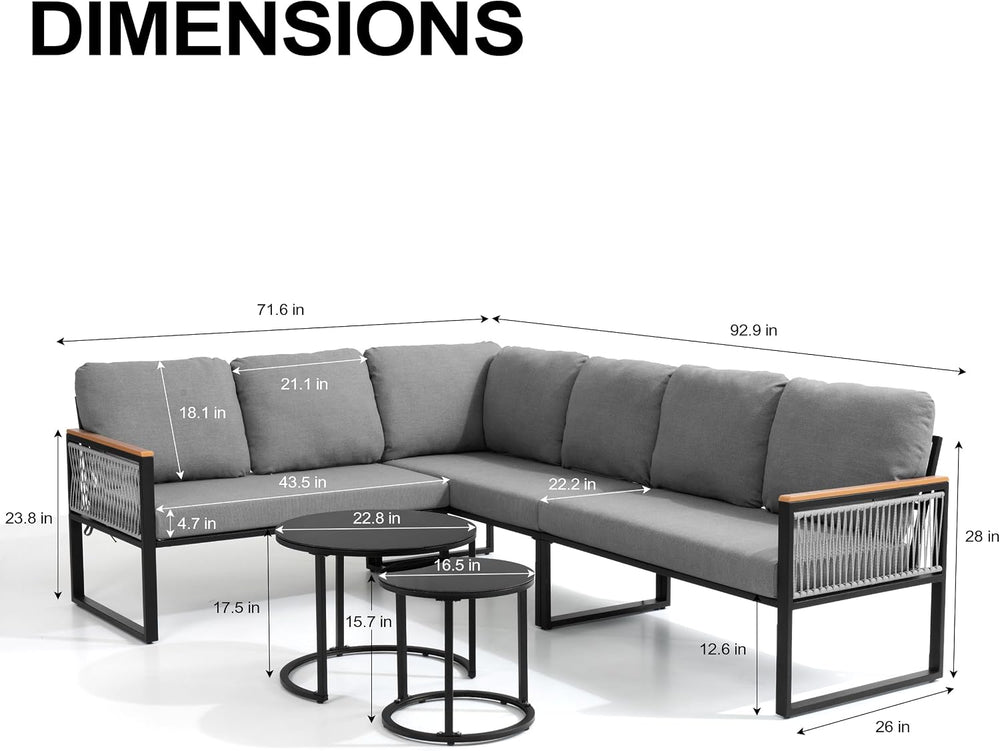 7 Piece L-Shaped Outdoor Sectional Wicker Sofa with Nesting Coffee Table