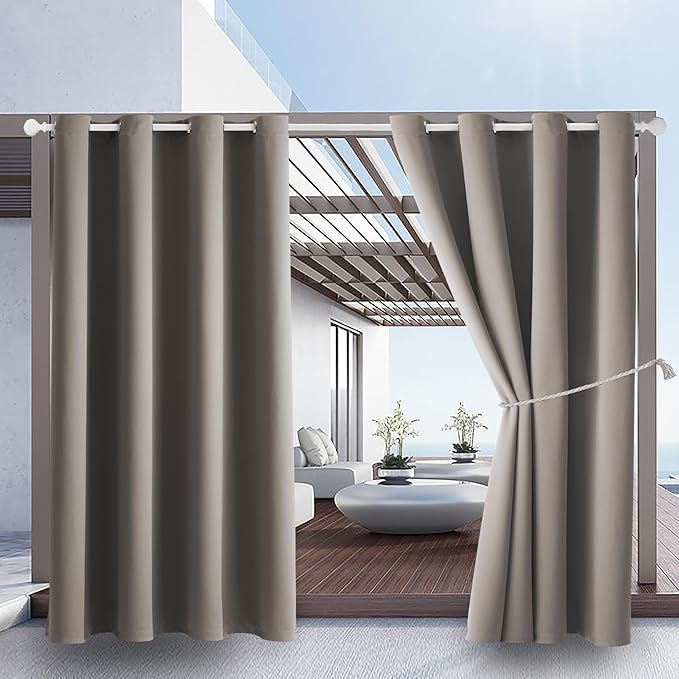 Water Proof Outside Curtains with Grommet Top for Porch, W52 x L120 Thermal I...
