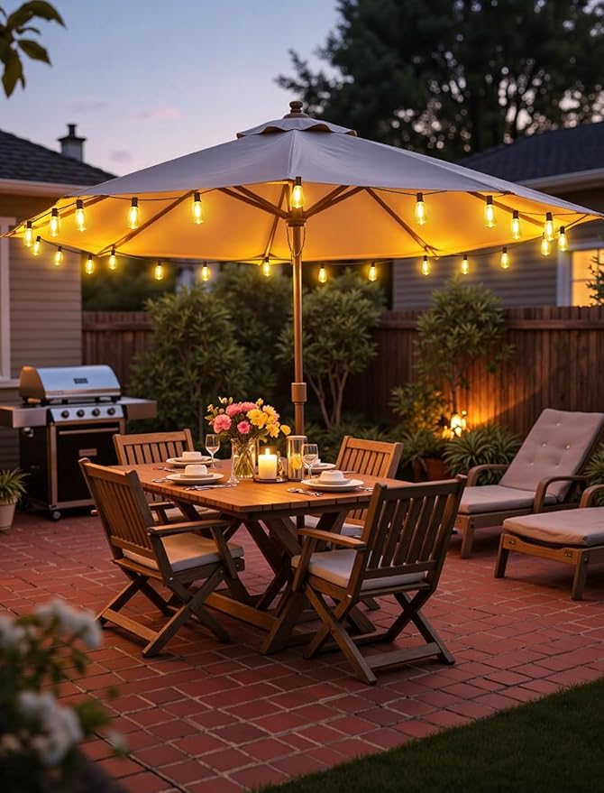 50FT(2x25FT) Outdoor String Lights, Patio Lights with 20+2 LED Dimmable Water...