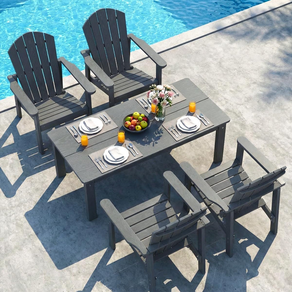 Stackable Adirondack set, 4 Chair with Table, Patio set, Grey
