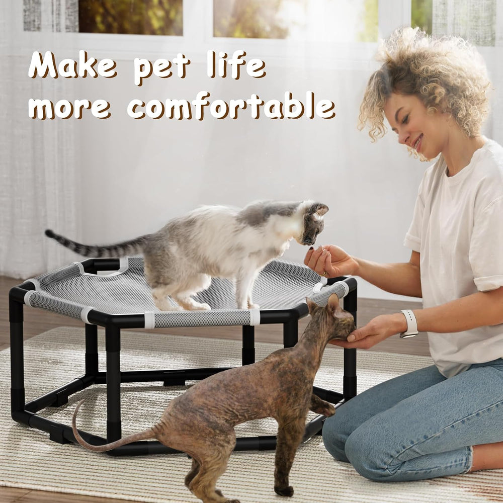 Tresbro Elevated Cat Hammock Bed, Hexagon Raised Cat Swing Bed Chair Cot